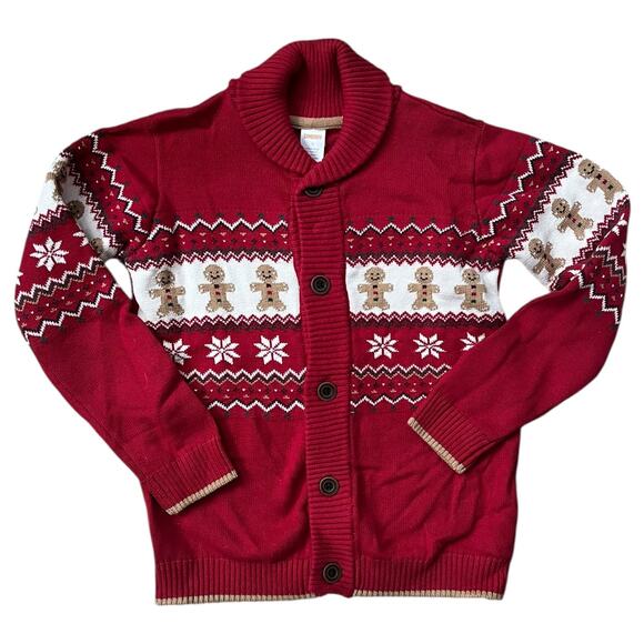 NEW Gymboree Red Fairisle Cardigan Sweater with Gingerbread Men Cotton Boy's 12 - Picture 1 of 6